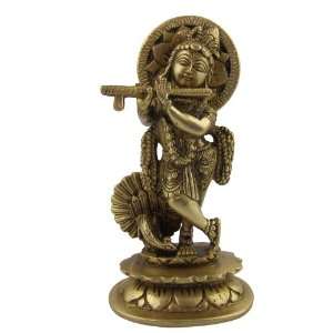  Brass Figurines of Hindu God Krishan Playing Flute