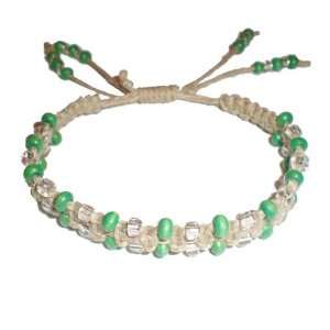    Green and Glass Beaded Hemp Anklet Surfer Hawaiian Style: Jewelry