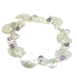   Beads and Brushed Sterling Silver Lily pad Bracelet (7): Jewelry