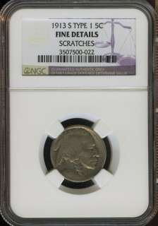   NGC FINE DETAILS SCRATCHES TYPE 1 BUFFALO NICKEL 5C BB136  