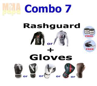   Rashguard +10oz/16oz Sparring/Hybrid Gloves MMA UFC Combo#7 NEW  