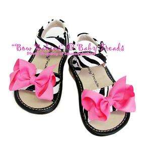 Squeaky Shoes Add A Bow Zebra Sandal Hot Pink Bows FAB  