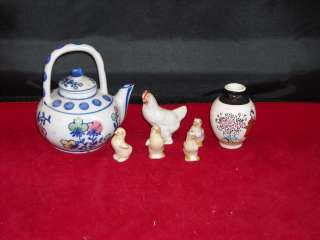 Miniatures Mixed Lot Hen & Chicks Teapot Asian Vase  