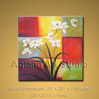 Contemporary Canvas Wall Art Floral Oil Painting White Orchid Flowers 
