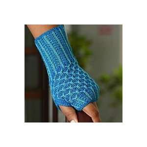  NOVICA 100% alpaca wool fingerless mitts, Turquoise 