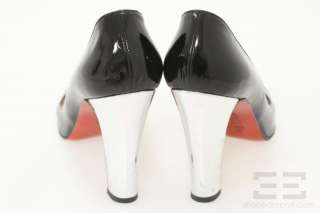 Christian Louboutin Black Patent Leather & Metallic Silver Heels Size 