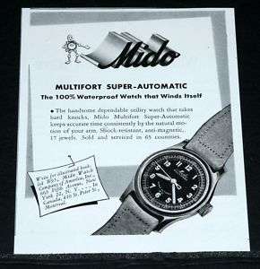 1945 OLD MAGAZINE PRINT AD, MIDO, MULTIFORT SUPER AUTOMATIC WRIST 