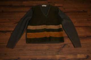 Mens VINTAGE SUEDEOVER by HIMALAYA SUEDE and WOOL V NECK SWEATER SIZE 