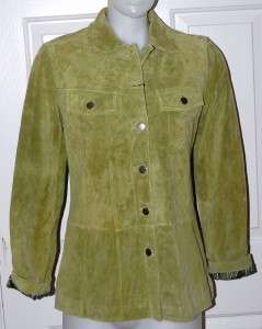   179 Womans Green Washable Suede leather Jean Jacket Coat Small  