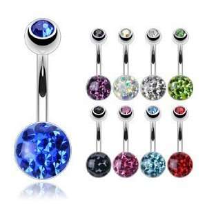  Belly Ring with 8mm Clear Austrian Crystal Paved Ferido Dome Bottom 