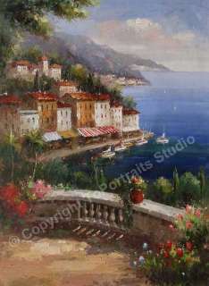 Mediterranean Balcony With Sea View   Art Oil Painting  