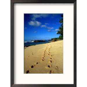 Footprints in the Sand on the North Shore, Oahu, Hawaii, USA Framed 