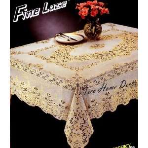  Crocheted Style Vinyl Tablecloth GOLD & WHITE 54X72 Oblong 