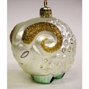  Ram Glass Ornament White with Gold Case Pack 6 Everything 