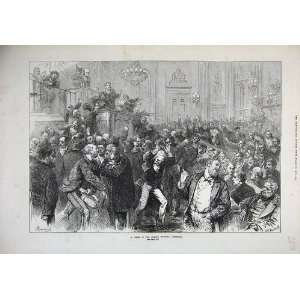  1872 Scene French Assembly Men Meeting Fighting Art
