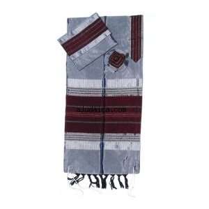  Gabrieli Hand Woven Silk Tallit Set in Gray with Red 