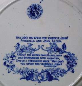 Historic 10 Blue & White Plate Priscilla & John Alden  