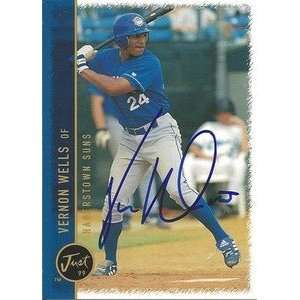 Vernon Wells Signed 1999 Just Minors Card Blue Jays:  