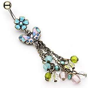   Belly Navel Ring Butterfly Dangle Button Piercing Jewelry Jewelry