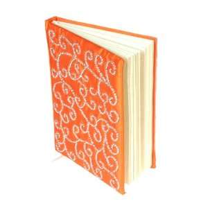 Handmade Recycled Cotton Paper Orange Journal Vene Design   Beaded 
