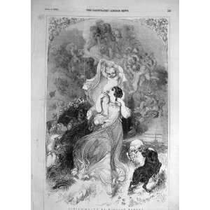  1846 Spring Harvey Lady Goats Cupid Angels Old Print