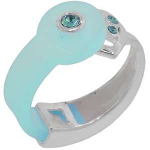  AQUA CZ Bioplast Silver Heart Infusion Band Ring Jewelry