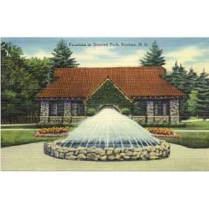 1940s Vintage Postcard Fountain in Greeley Park Nashua New Hampshire