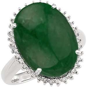  14k White Gold Green Jadeite Jade and Diamond Ring, Size 