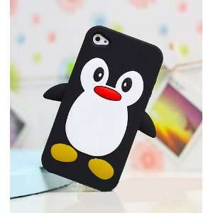 Black Cute Penguin Soft Silicone Rubber Skin Back Case Cover for 