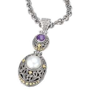   Silver & Amethyst Sunburst Pendant with Mabe Pearl & 18k Gold Accents