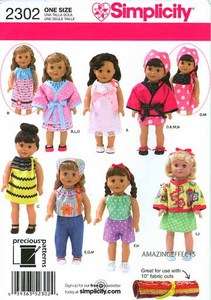 Simplicity Pattern 2302 18 Doll clothes American Girl dress top pants 