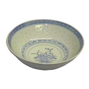  Chinese blue and white rice pattern shallow soup / cereal bowl 