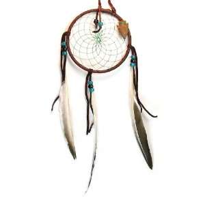 Genuine Navajo Indian Dream Catcher with Beads and Feathers, Green 
