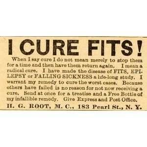  1892 Ad H. G. Root Fits Epilepsy Falling Sickness Cure 