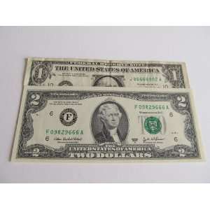 Lot of Two Bill Notes Fancy Repeater Serial Number Uncirculated $2 666 