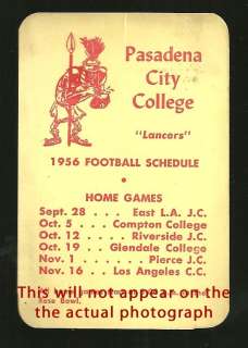 1956 Pasadena City College Football Schedule card Compton Glendale 