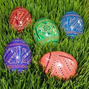  Set of 5 Wooden Easter Eggs, Ukrainian Wooden Easter Eggs 