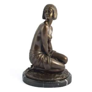  Ukm Gifts Aspasie Art Deco Solid Bronze Girl Sitting 