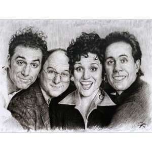 Seinfeld Cast Sketch Portrait, Charcoal Graphite Pencil Drawing 