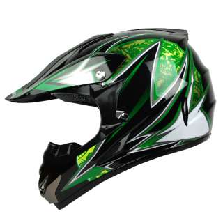 PGR DRAGON Black Green Dirt Bike Buggy ATV Off Road B MX MX DOT Helmet 