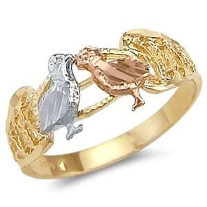   14k Yellow Tri Color Gold 2 Two Love Birds Kissing Ring Jewelry