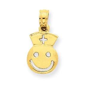  Smiley Face Nurse Hat Pendant in 14k Yellow Gold: Jewelry
