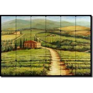  Country By Joanne Morris   Tuscan Vineyard Tumbled Marble Tile Mural 