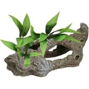  Resin Ornament   Rock Tunnels With Silk Plants   b 