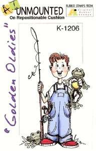   fishing pole/frog/Golden Oldies/cling rubber stamp/Art Impressions/new