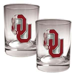  Oklahoma Sooners NCAA 2pc Rocks Glass Set: Sports 