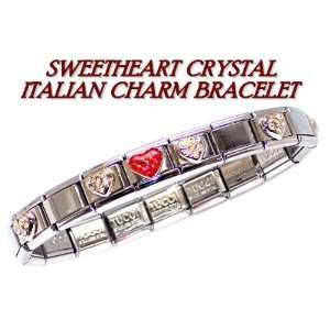   CZ CRYSTAL HEART SWEETHEART Italian Charm Bracelet: Jewelry
