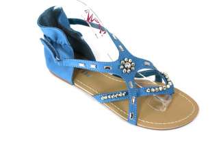 Lauren III Cross Strappy Studded Scrunchy Ankle Sandal Turquoise
