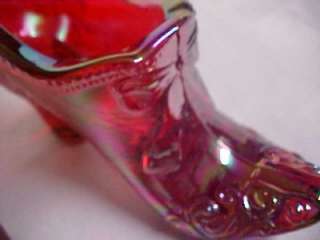 Mosser Glass Ruby Red Carnival Bow Slipper Shoe 109RC  