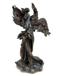 Bronzed Finish Phoenix W/ Fairy Statue Bird Mythology  